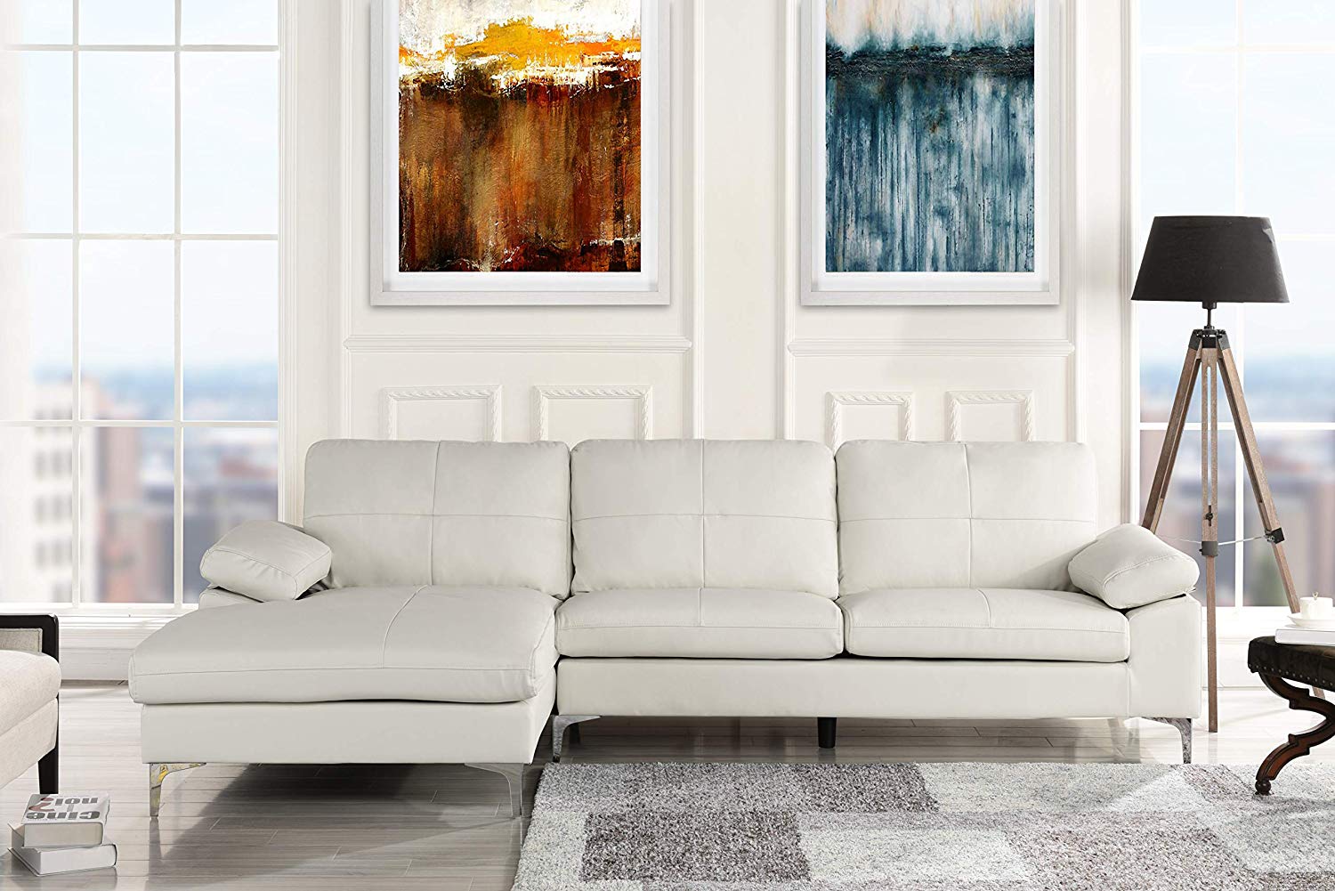 Leather Sectional Sofa, L-Shape Couch with Chaise (White) from Amazon.com