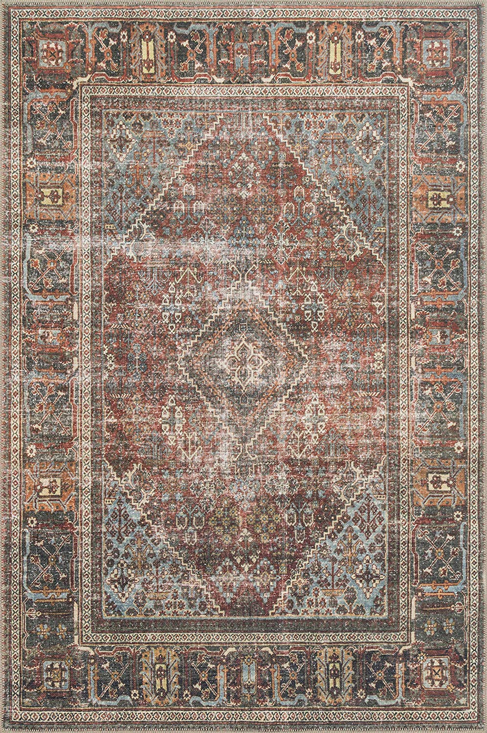 Loloi Loren Collection LQ-15 Classic Traditional Area Rug 2'-3" x 3'-9" Terracotta/Sky