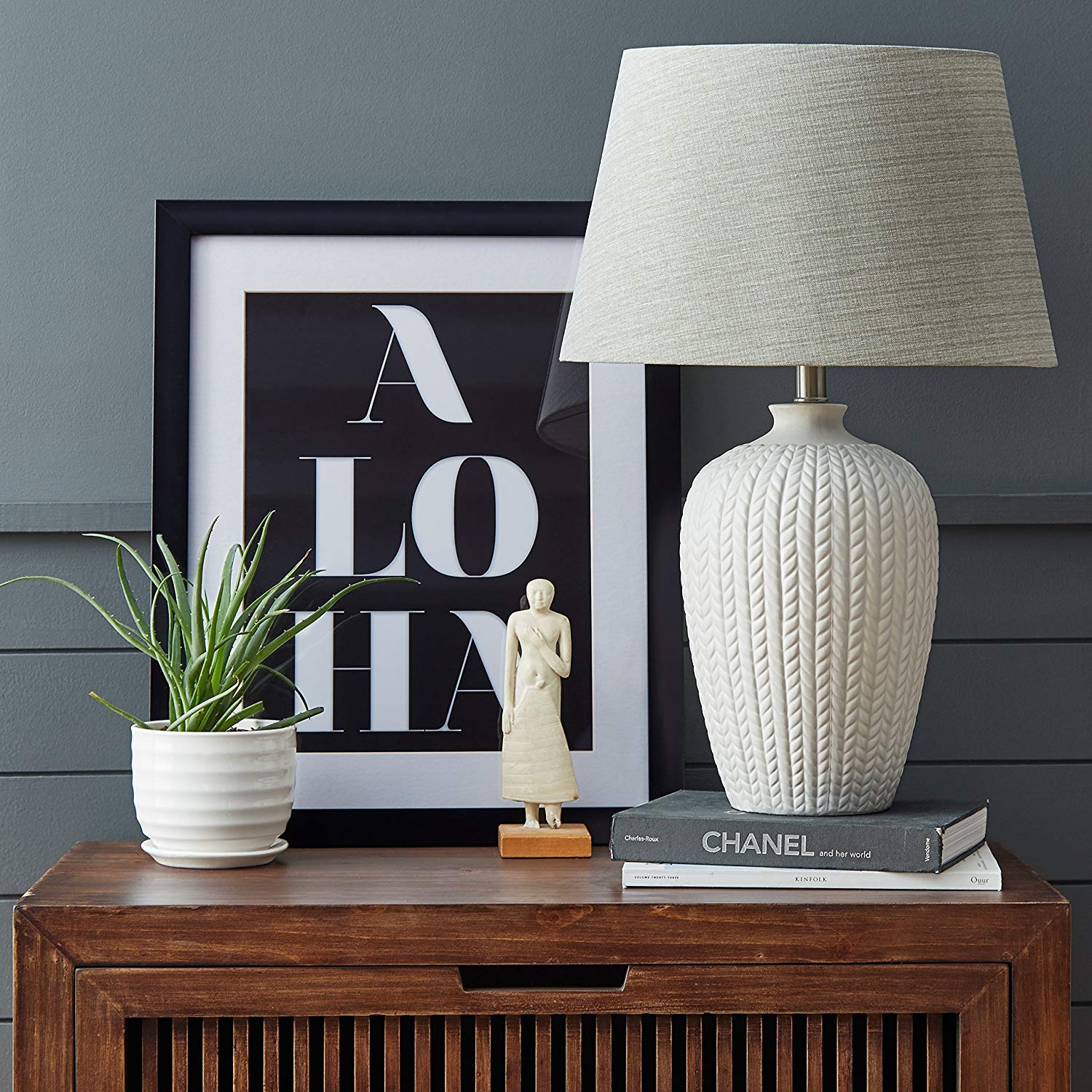 Stone & Beam Knit Pattern Ceramic Living Room Table Desk Lamp With LED Light Bulb on Amazon