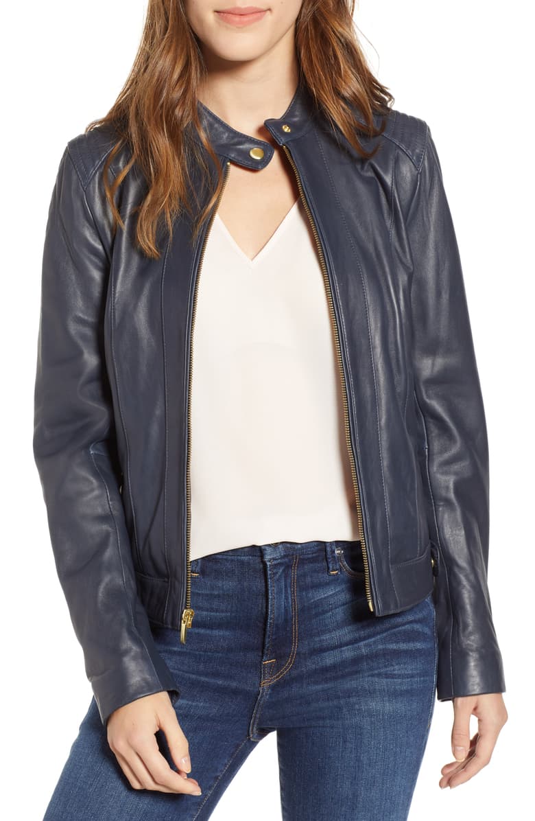 Navy Leather jacket from Nordstrom